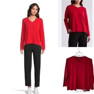 Eileen Fisher viscose Red V-Neck Long Sleeve Top